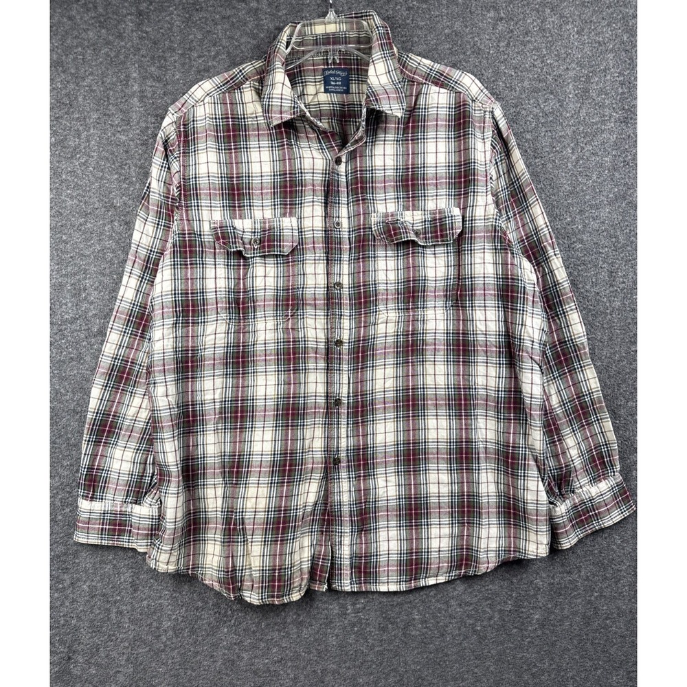 Faded Glory Flannel‎ Shirt XL 46-48 Plaid Tusk Merlot  90s Vintage Grunge Cotton
